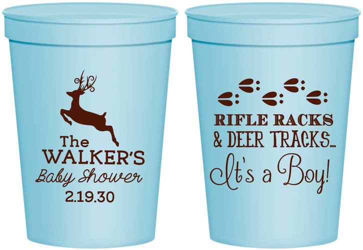 Personalized Baby Shower 16 oz Stadium Cups - Rifle Racks Deer Tracks | 90128