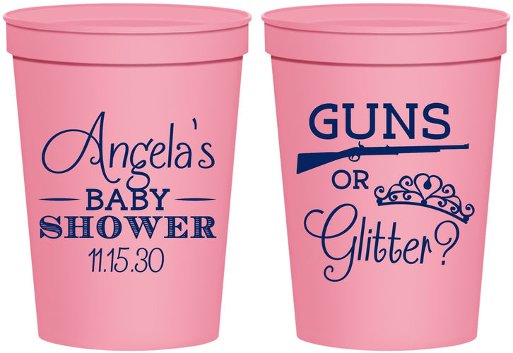 Personalized Baby Shower 16 oz Stadium Cups - Guns Or Glitter | 90130
