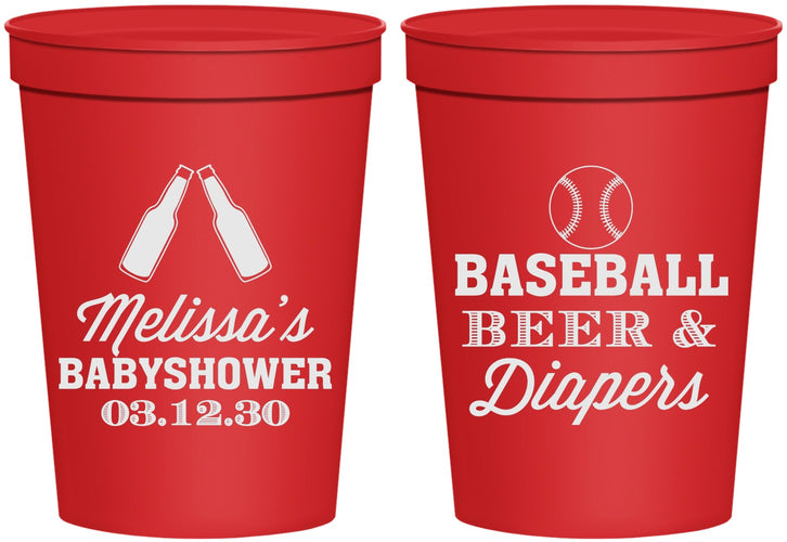 Personalized Baby Shower 16 oz Stadium Cups - Baseball Beer Diapers | 90132