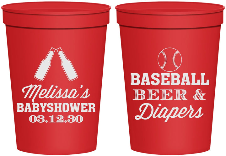 Personalized Baby Shower 16 oz Stadium Cups - Baseball Beer Diapers | 90132