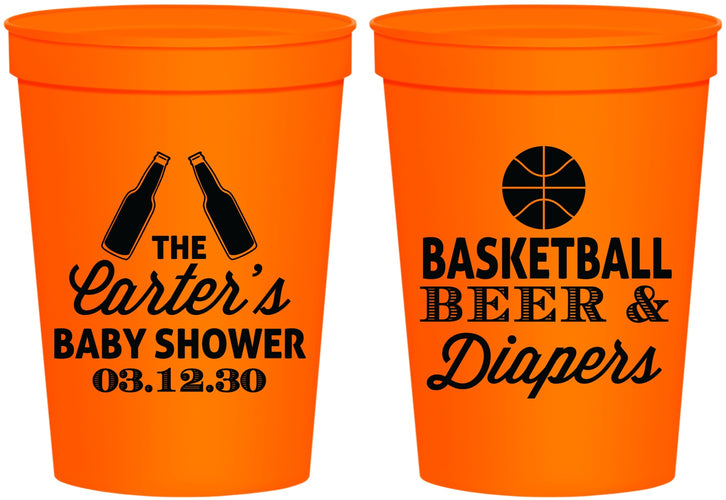 Personalized Baby Shower 16 oz Stadium Cups - Basketball Beer Diapers | 90133