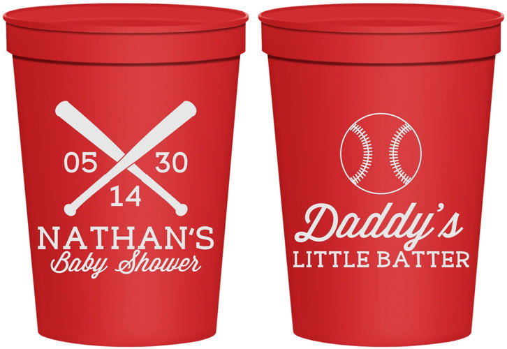 Personalized Baby Shower 16 oz Stadium Cups - Baseball Little Batter | 90136