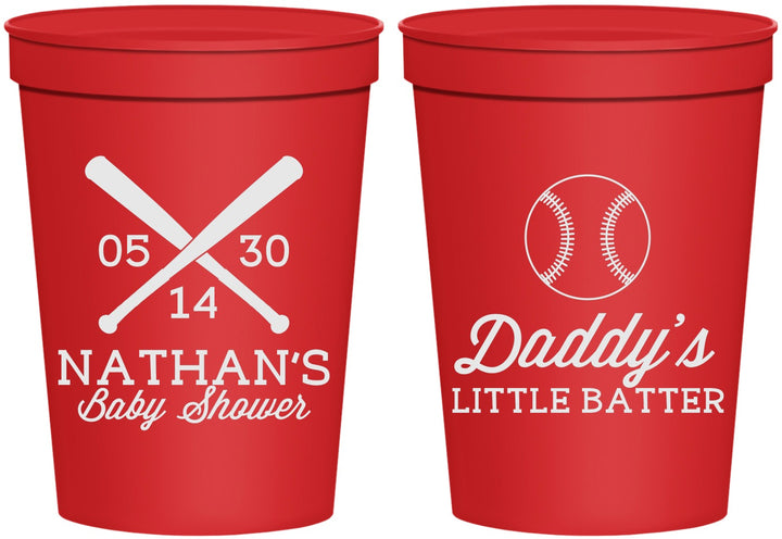 Personalized Baby Shower 16 oz Stadium Cups - Baseball Little Batter | 90136