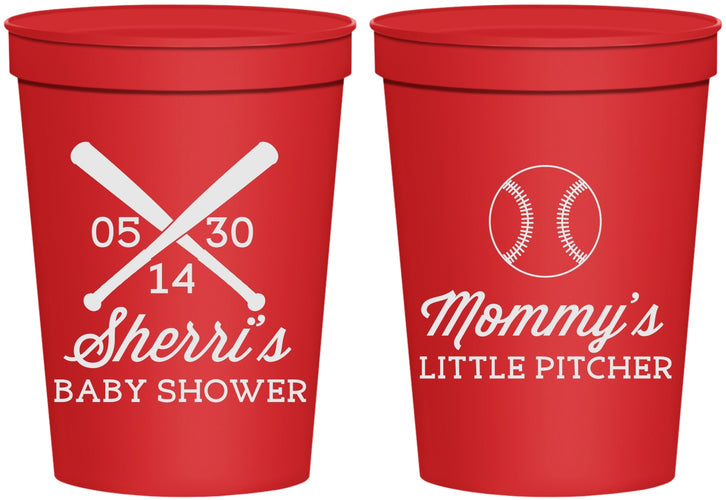 Personalized Baby Shower 16 oz Stadium Cups - Baseball Little Pitcher | 90137