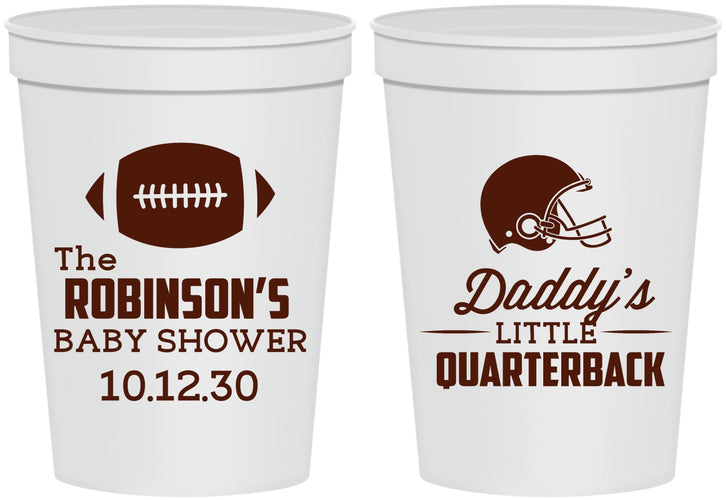 Personalized Baby Shower 16 oz Stadium Cups - Football Little Quarterback | 90138