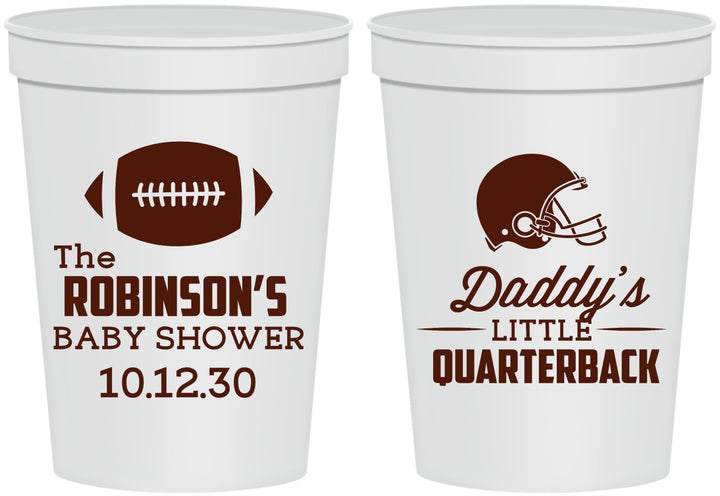 Personalized Baby Shower 16 oz Stadium Cups - Football Little Quarterback | 90138