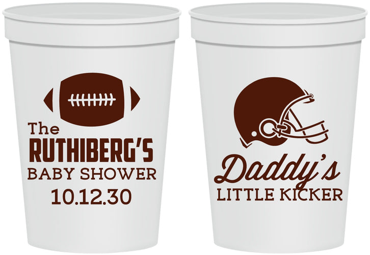 Personalized Baby Shower 16 oz Stadium Cups - Football Little Kicker | 90139
