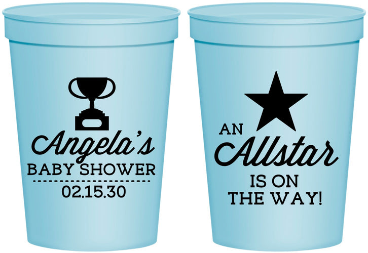 Personalized Baby Shower 16 oz Stadium Cups - Allstar On The Way | 90140
