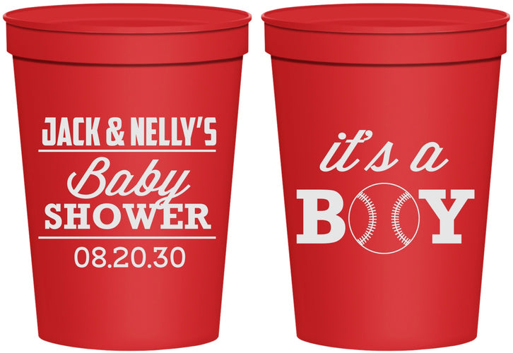 Personalized Baby Shower 16 oz Stadium Cups - Baseball Its A Boy | 90143