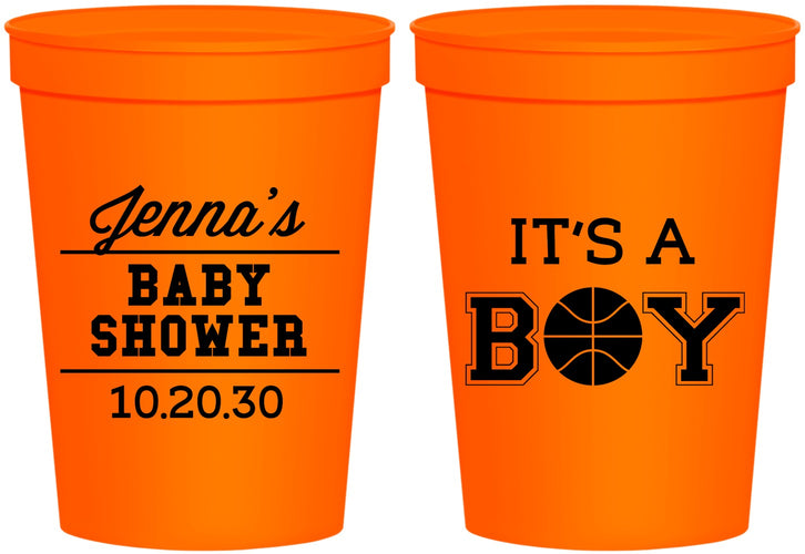 Personalized Baby Shower 16 oz Stadium Cups - Basketball Its A Boy | 90144