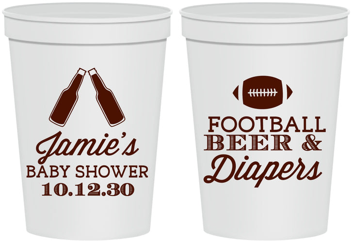 Personalized Baby Shower 16 oz Stadium Cups - Football Beer Diapers | 90148