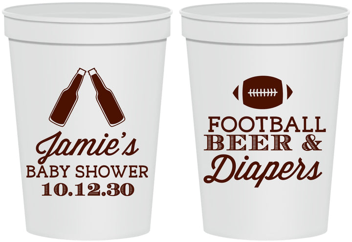Personalized Baby Shower 16 oz Stadium Cups - Football Beer Diapers | 90148
