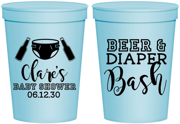 Personalized Baby Shower 16 oz Stadium Cups - Beer Diapers Bash | 90151