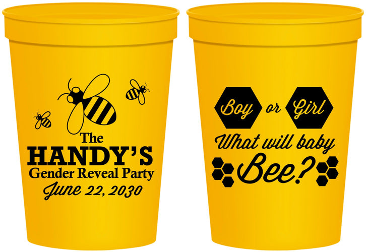 Personalized Baby Shower 16 oz Stadium Cups - Gender Reveal Bee | 90152