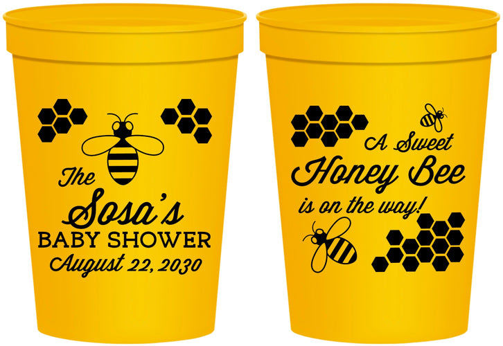 Personalized Baby Shower 16 oz Stadium Cups - Honey Bee | 90154