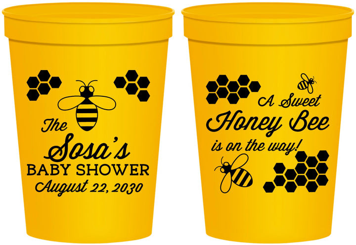 Personalized Baby Shower 16 oz Stadium Cups - Honey Bee | 90154