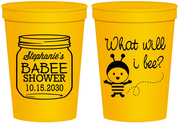 Personalized Baby Shower 16 oz Stadium Cups - What Will I Bee | 90156
