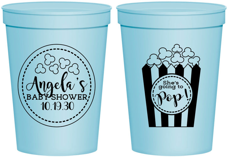 Personalized Baby Shower 16 oz Stadium Cups - Shes Going To Pop | 90159