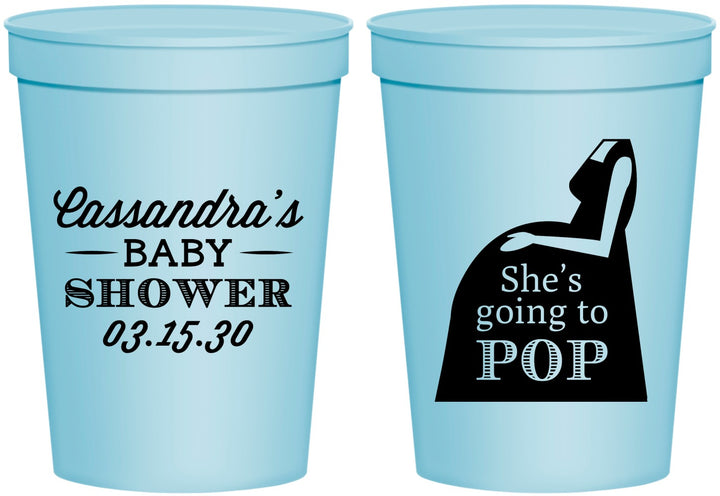 Personalized Baby Shower 16 oz Stadium Cups - Shes Going To Pop | 90161