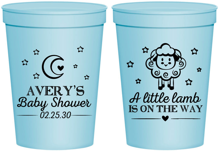 Personalized Baby Shower 16 oz Stadium Cups - Little Lamb On The Way | 90167
