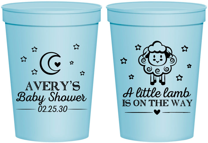 Personalized Baby Shower 16 oz Stadium Cups - Little Lamb On The Way | 90167