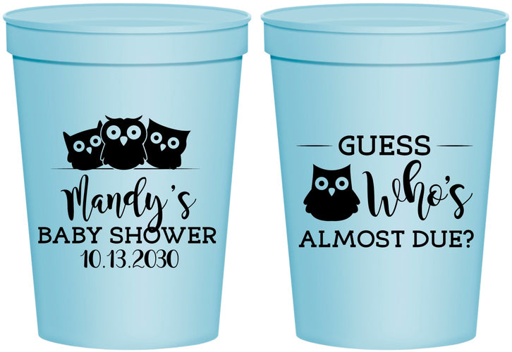Personalized Baby Shower 16 oz Stadium Cups - Owl Whos Almost Due | 90170