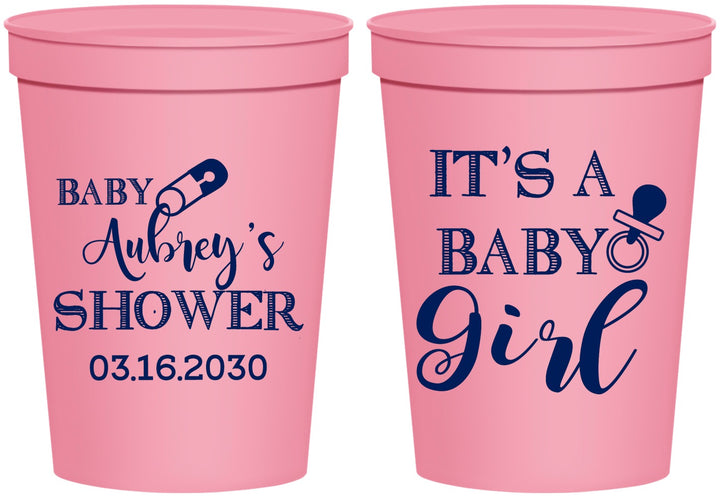 Personalized Baby Shower 16 oz Stadium Cups - Baby Girl | 90171
