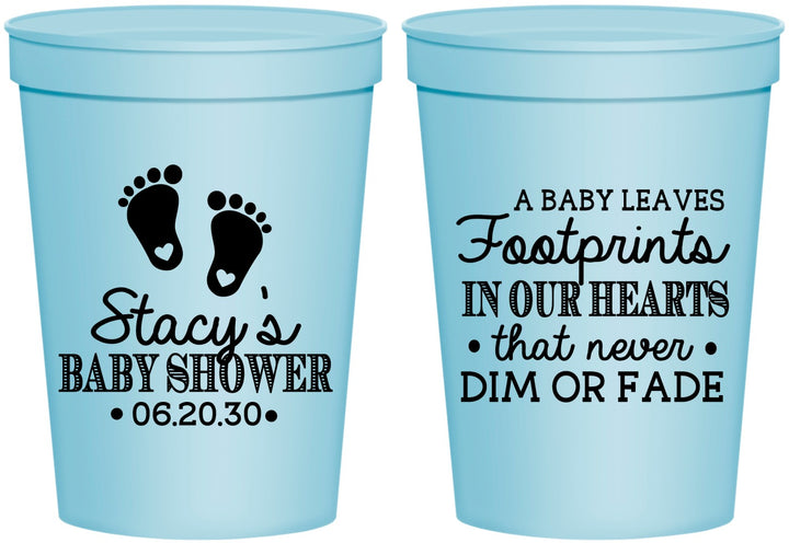 Personalized Baby Shower 16 oz Stadium Cups - Footprints | 90176