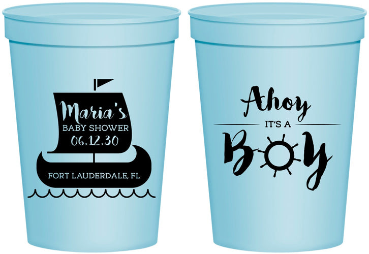Personalized Baby Shower 16 oz Stadium Cups - Ahoy It’s A Boy | 90177