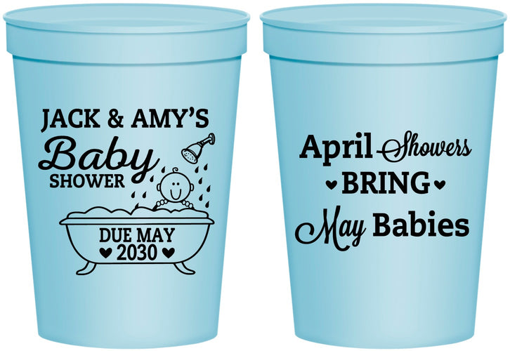 Personalized Baby Shower 16 oz Stadium Cups - April Showers May Babies | 90181