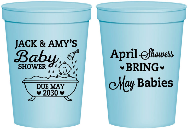 Personalized Baby Shower 16 oz Stadium Cups - April Showers May Babies | 90181