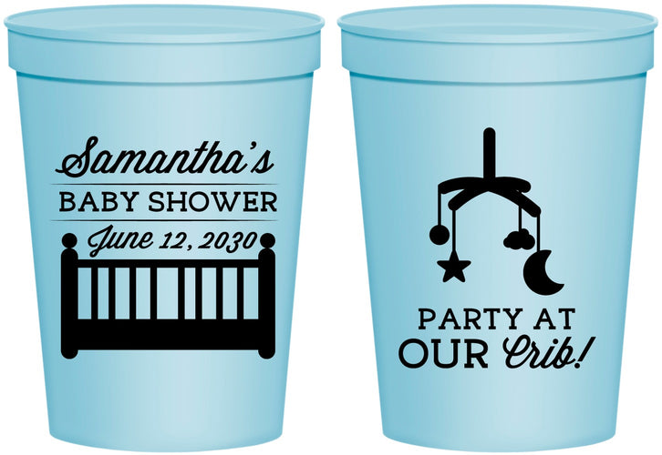 Personalized Baby Shower 16 oz Stadium Cups - Party At Our Crib | 90187