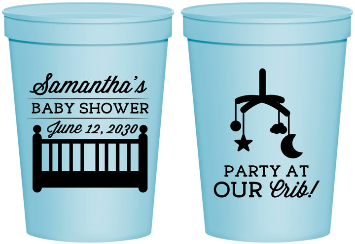 Personalized Baby Shower 16 oz Stadium Cups - Party At Our Crib | 90187