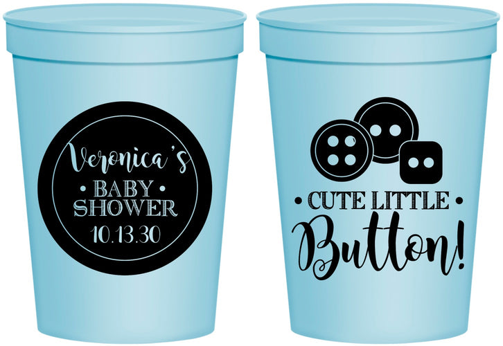 Personalized Baby Shower 16 oz Stadium Cups - Cute Little Button | 90189
