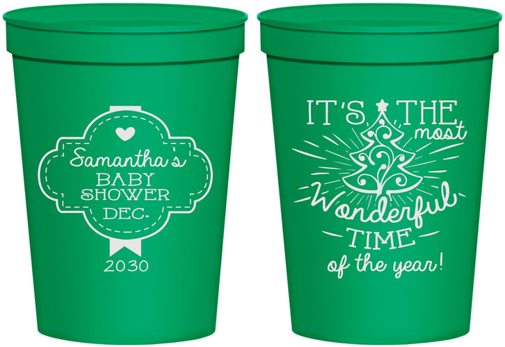 Personalized Baby Shower 16 oz Stadium Cups - Christmas | 90190