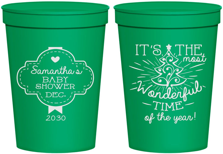 Personalized Baby Shower 16 oz Stadium Cups - Christmas | 90190