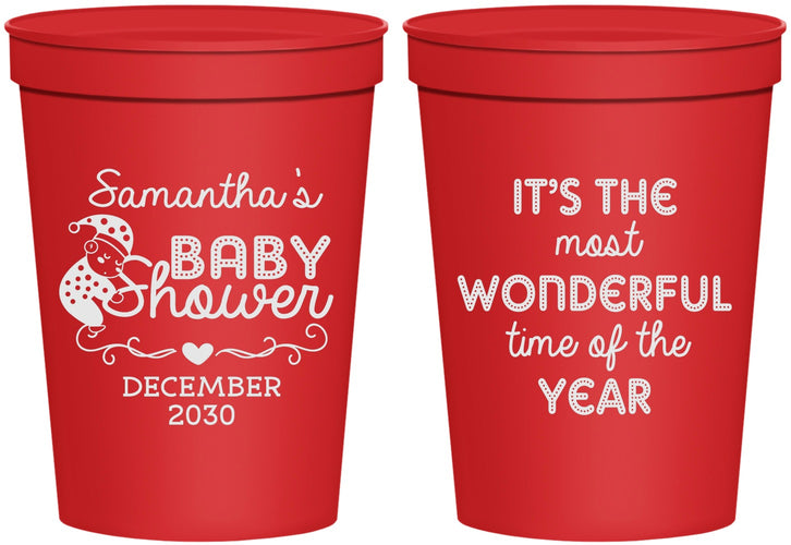 Personalized Baby Shower 16 oz Stadium Cups - Christmas | 90191