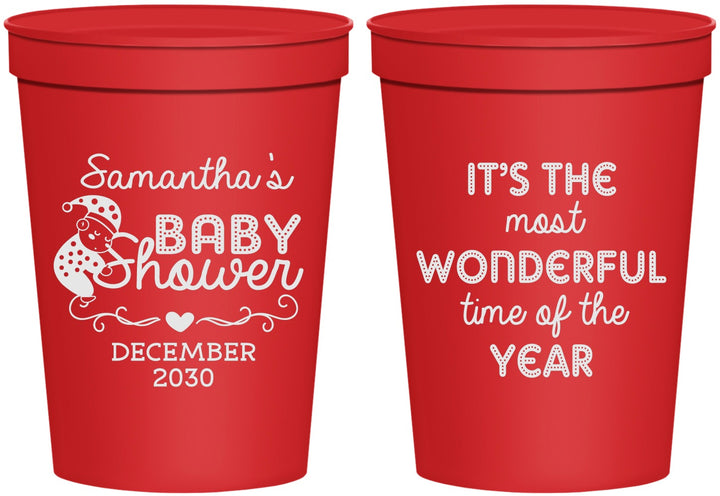 Personalized Baby Shower 16 oz Stadium Cups - Christmas | 90191
