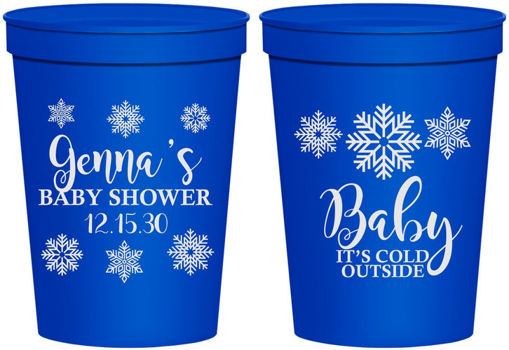 Personalized Baby Shower 16 oz Stadium Cups - Christmas Snowflakes | 90192