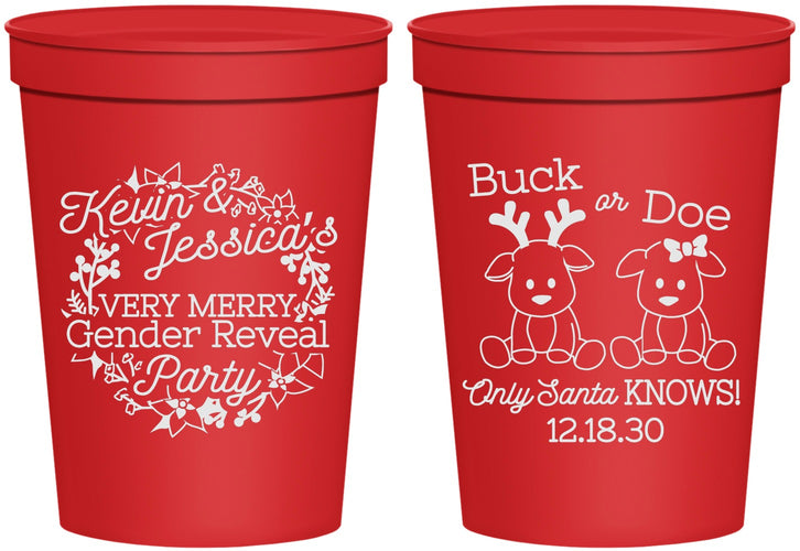 Personalized Baby Shower 16 oz Stadium Cups - Christmas Gender Reveal | 90193