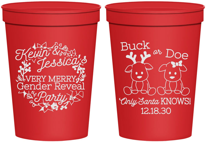 Personalized Baby Shower 16 oz Stadium Cups - Christmas Gender Reveal | 90193