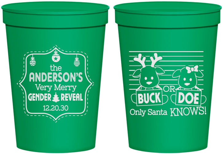 Personalized Baby Shower 16 oz Stadium Cups - Christmas Gender Reveal | 90194