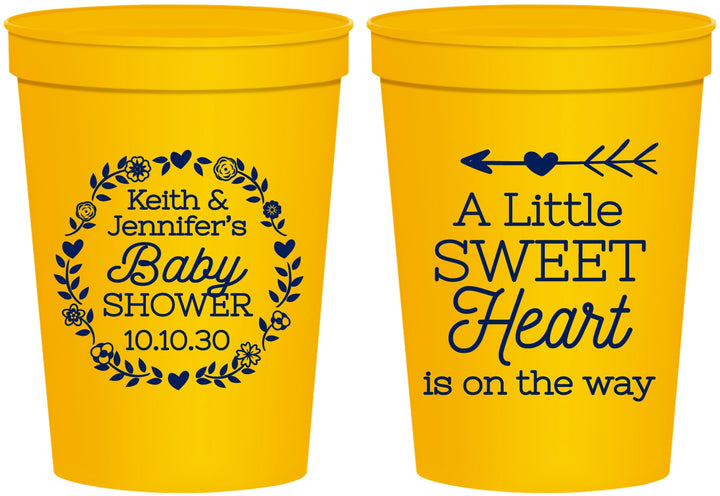 Personalized Baby Shower 16 oz Stadium Cups - Little Sweet Heart | 90195