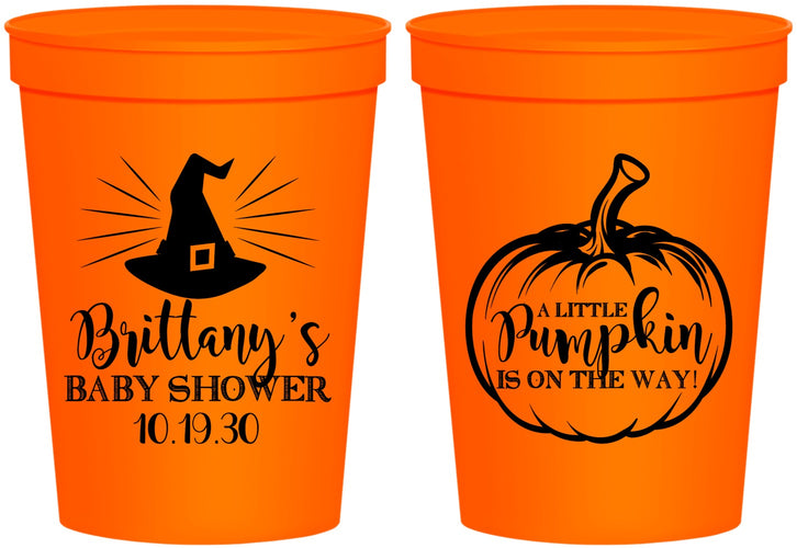 Personalized Baby Shower 16 oz Stadium Cups - Little Pumpkin Halloween | 90196