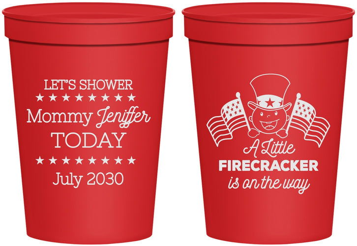 Personalized Baby Shower 16 oz Stadium Cups - Little Firecracker | 90198