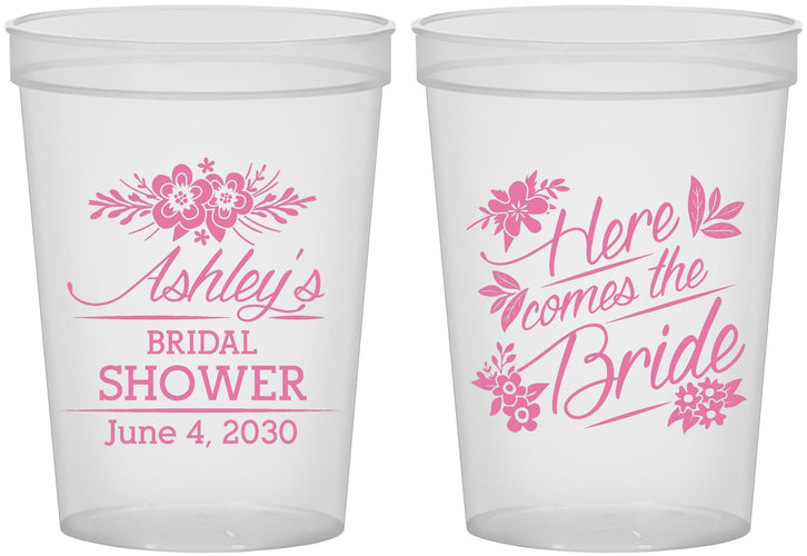 Custom Bridal Shower 16 oz Translucent Cups - Here Comes The Bride | 100000