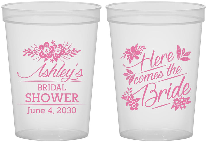 Custom Bridal Shower 16 oz Translucent Cups - Here Comes The Bride | 100000