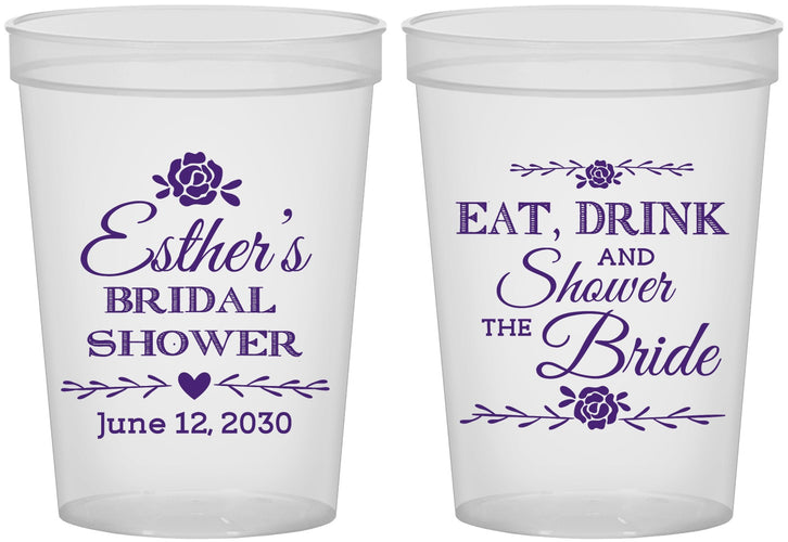 Custom Bridal Shower 16 oz Translucent Cups - Eat Drink Shower Bride | 100002