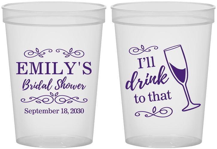 Custom Bridal Shower 16 oz Translucent Cups - I'll Drink To The That | 100006