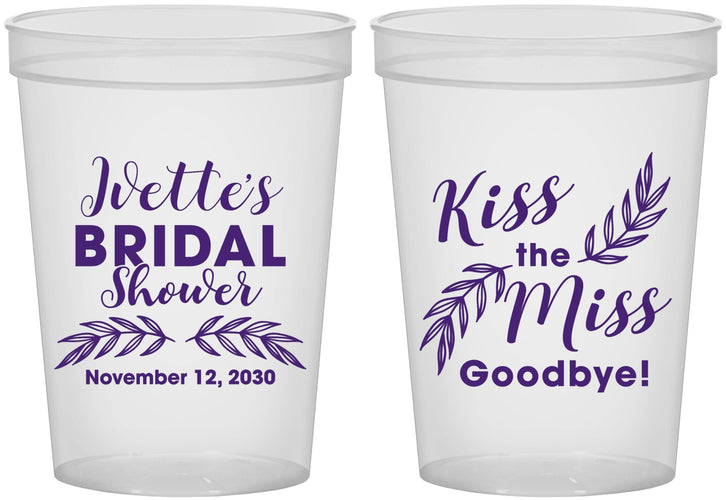 Custom Bridal Shower 16 oz Translucent Cups - Kiss The Miss Goodbye | 100010